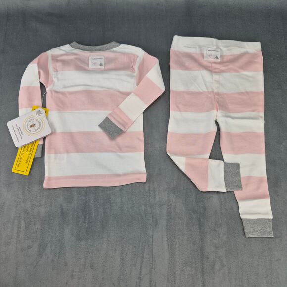Burt's Bees Rugby Stripe Organic Cotton Snug Fit Pink & White Pajamas Girls 18M - Picture 6 of 6